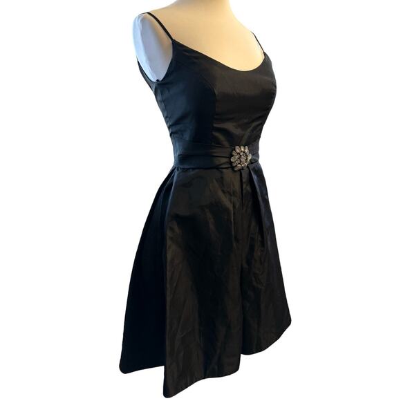 Lazaro Taffeta Black Dress Embellished Party A Line 8 Formal Glam Cocktail Guest - Picture 3 of 8